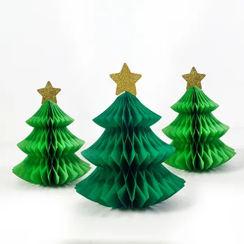 3шт Украшения для рождественской вечеринки, Бумажные Фонарики, 3D Рождественская елка, Сотовый шар, Подвесное украшение для Рождественской вечеринки