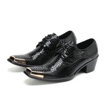 Zapatos Plus Size Hombre, Итальянские мужские модельные туфли из черного металла с квадратным носком из натуральной кожи, деловые Мужские оксфордские туфли на шнуровке
