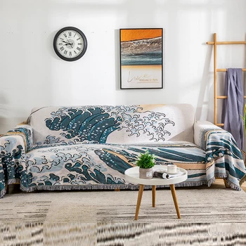 Двустороннее одеяло из жаккардовой нити, переносное для путешествий, Скандинавский диван-кровать, гостиная, одеяло для пикника, декоративное с рисунком морской волны, 1шт
