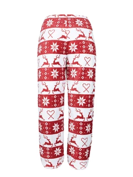 Женские Рождественские пижамные штаны с принтом Снежинки Санта Клауса и гнома, широкие пижамные штаны с завязками на талии, праздничные брюки для сна