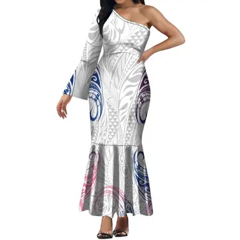 Модное платье с рыбьим хвостом, женское платье в стиле полинезийского искусства, с длинным рукавом на одно плечо, сексуальное летнее платье, Элегантное длинное платье