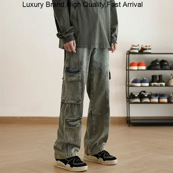 Мужская Женская одежда Y2K, повседневные прямые брюки-карго с карманами, мешковатые джинсы, джинсовые брюки для мужчин, уличная одежда