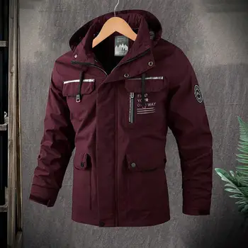 Уличное пальто Стильная куртка-ветровка с капюшоном, множеством карманов, водонепроницаемый дизайн для мужского зимнего активного отдыха в повседневном стиле